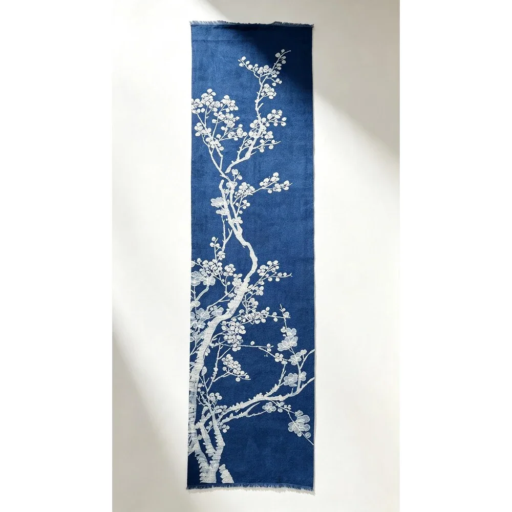 Handmade Indigo Batik Table Linen Set– Plum Blossom Runner, Placemats & Coasters